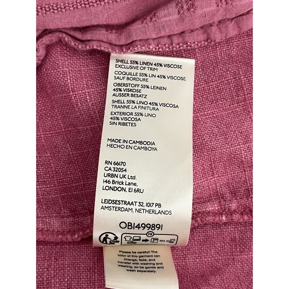 Anthropologie Tulip Hem Linen Blazer sz 10 Raspberry Pink Open Front Lagenlook - Picture 10 of 10